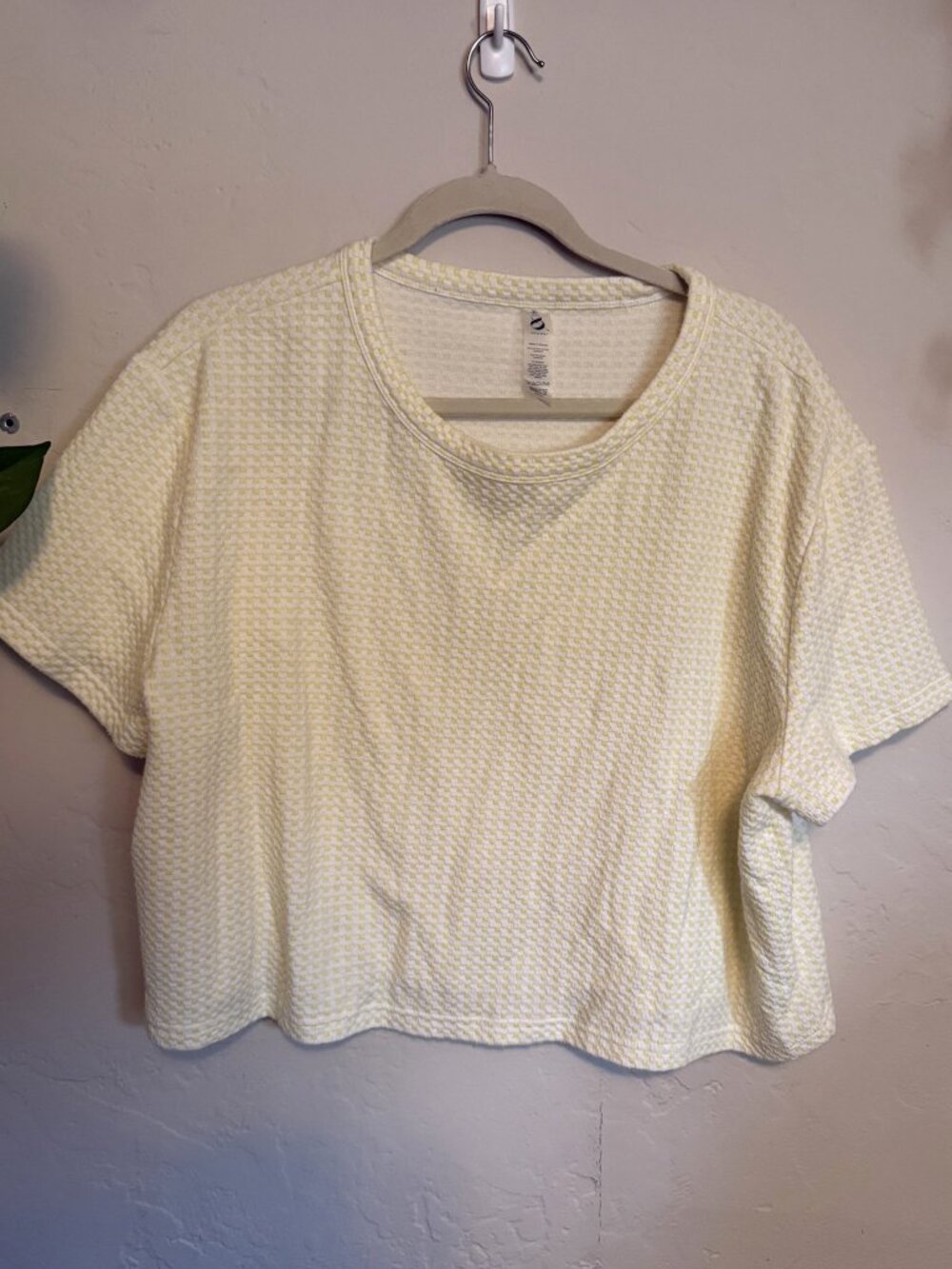 Lou & Grey LOFT Yellow White Gingham Textured Boxy Tee XL